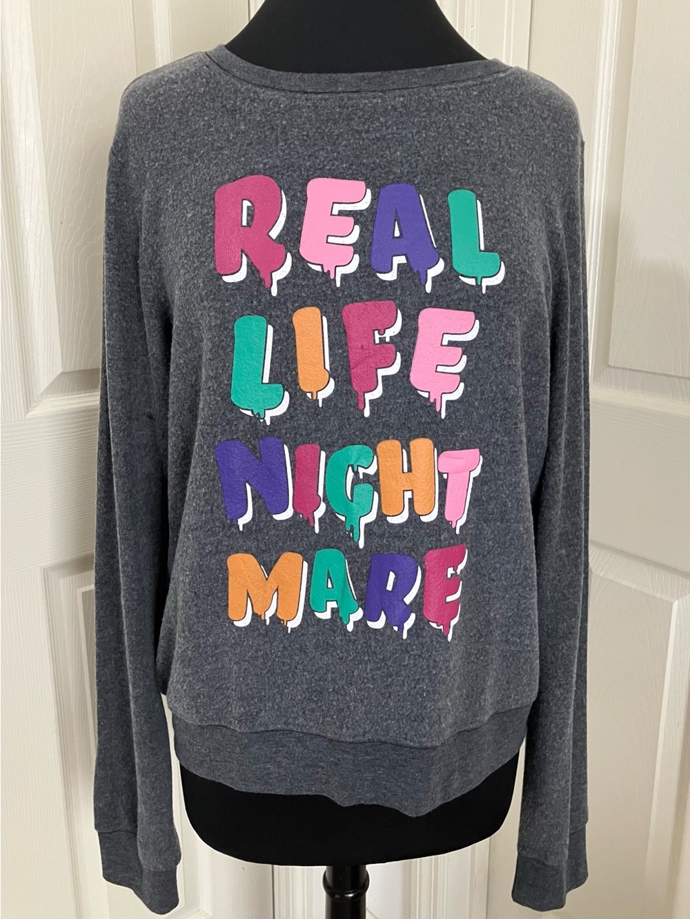 NWT Wildfox “Real Life Nightmare” Pleasant Dreams BBJ Sweatshirt Dark Grey Sz. L